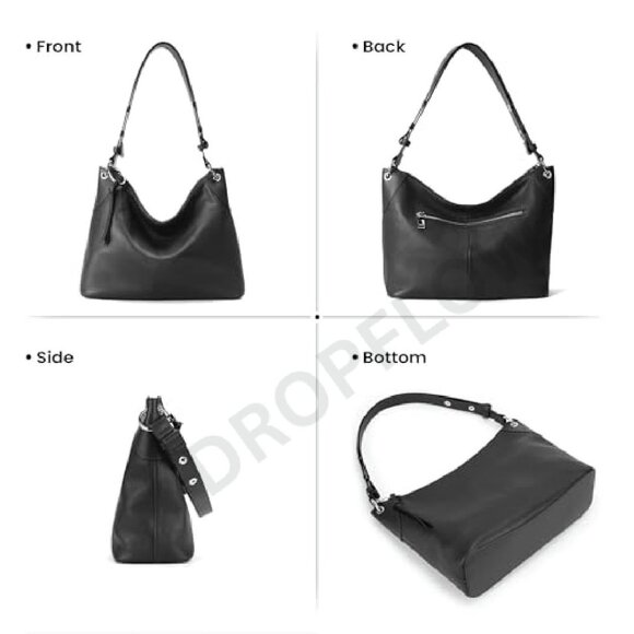 Genuine Leather Hobo Bag Crossbody Shoulder Purse Chic Minimal Elegant - Picture 7 of 8